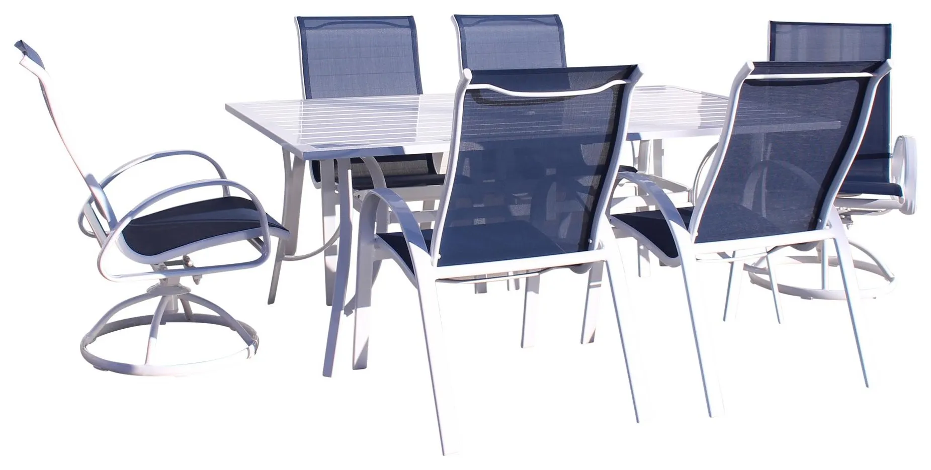 84 Inch Table, 4 Dining Chairs, And 2 Swivel Chair