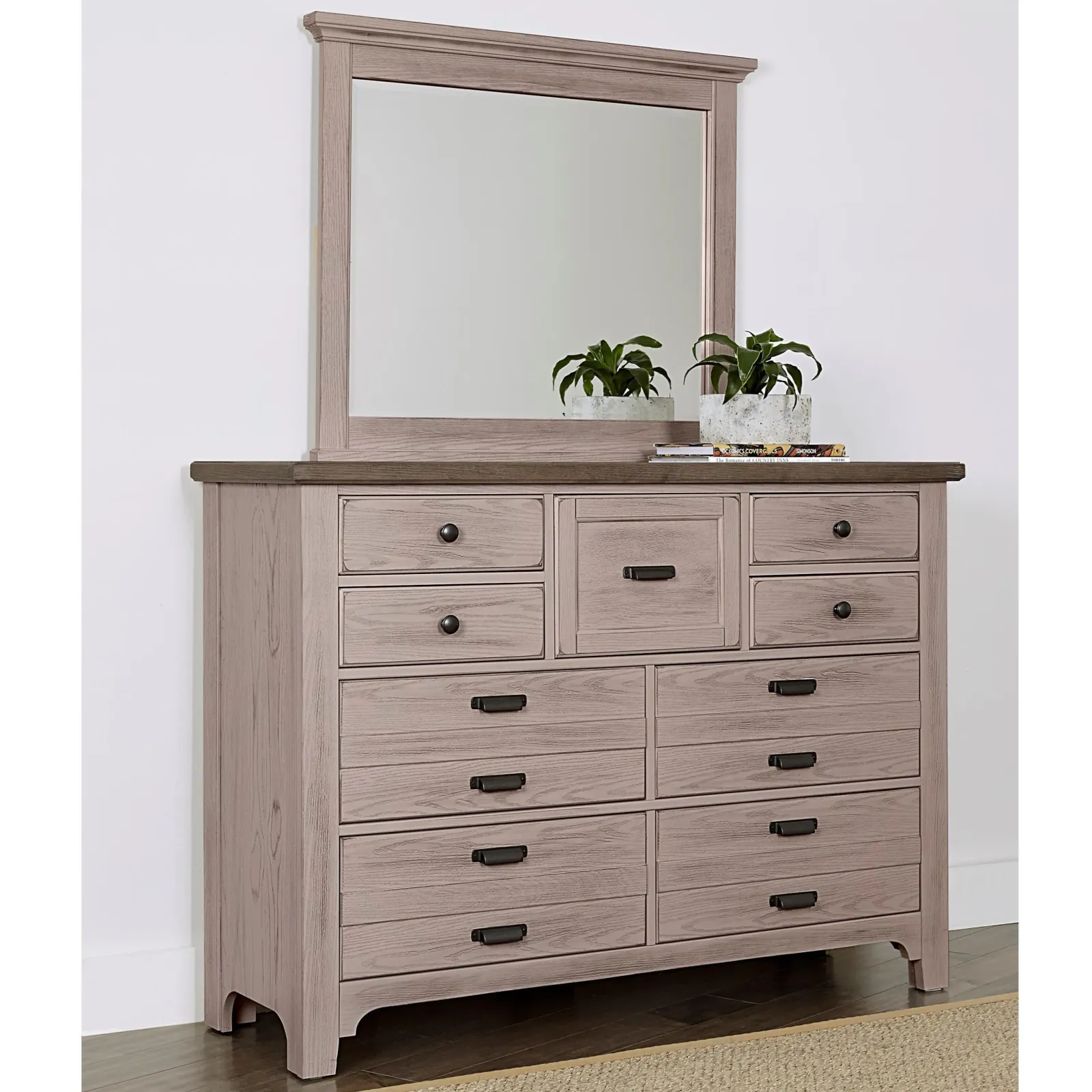 Transitional 9 Drawer Master Dresser And Master Landscape Mirror