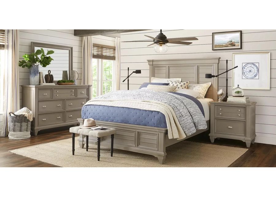 King Panel Bed, 7 Drawer Dresser, Rectangular Mirror, 2 Drawer Nightstand