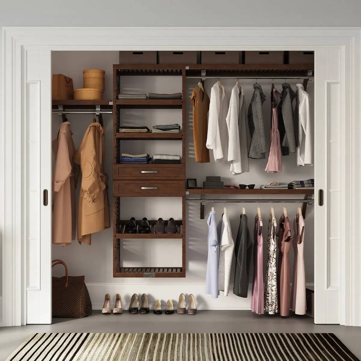 Solid Wood Closet Organizer System with 2 Drawers Shaker