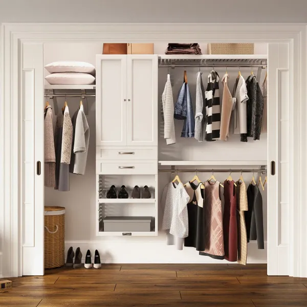 Solid Wood Closet Organizer with 2 Drawers and Doors Shaker