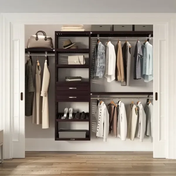 Solid Wood Closet Organizer System With 2 Drawers Modern