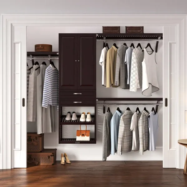 Solid Wood Closet Organizer with 2 Drawers and Doors Modern