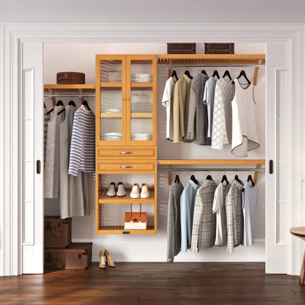 Solid Wood Closet Organizer with 2 Drawers and Doors Modern