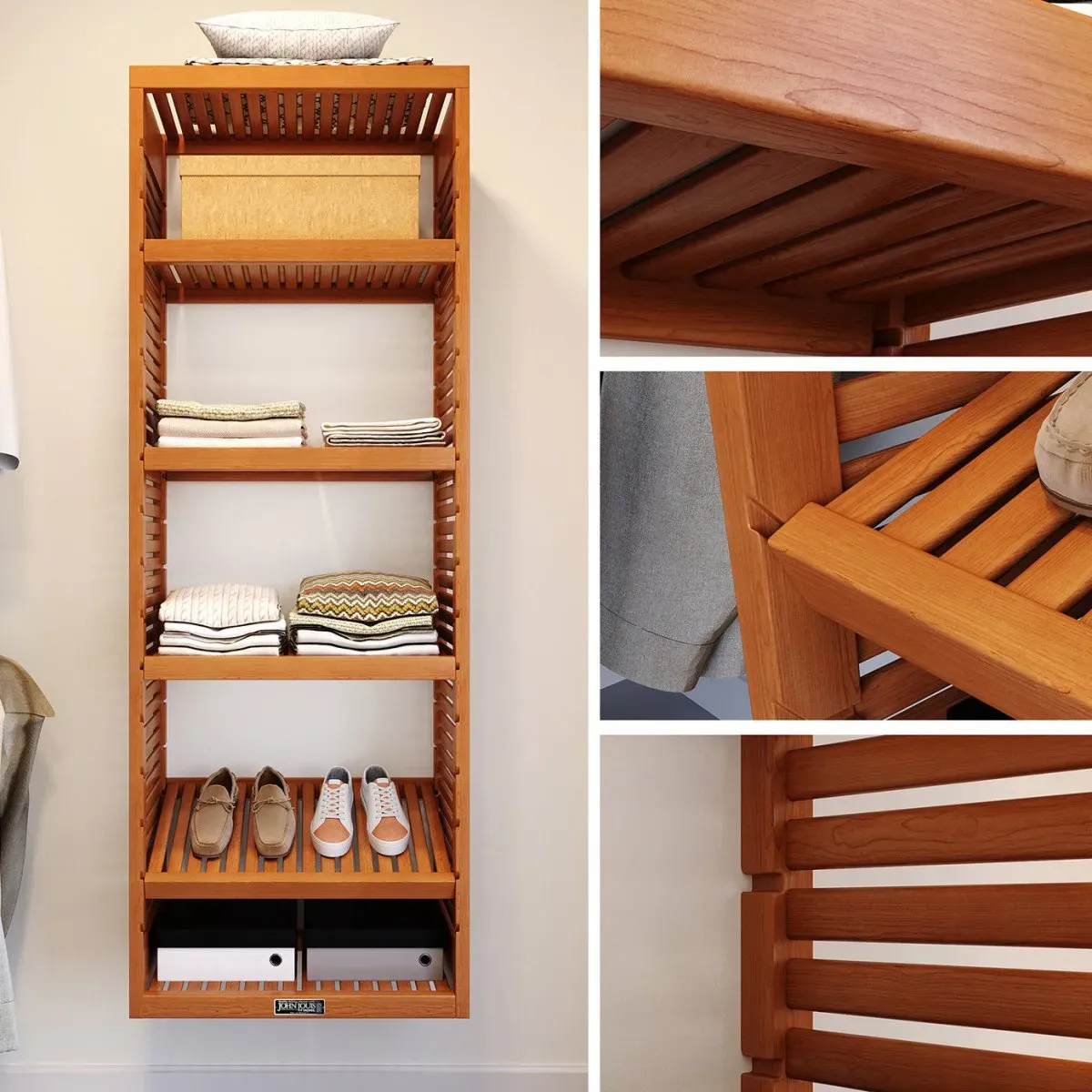 Solid Wood Closet Tower with Adjustable Shelves