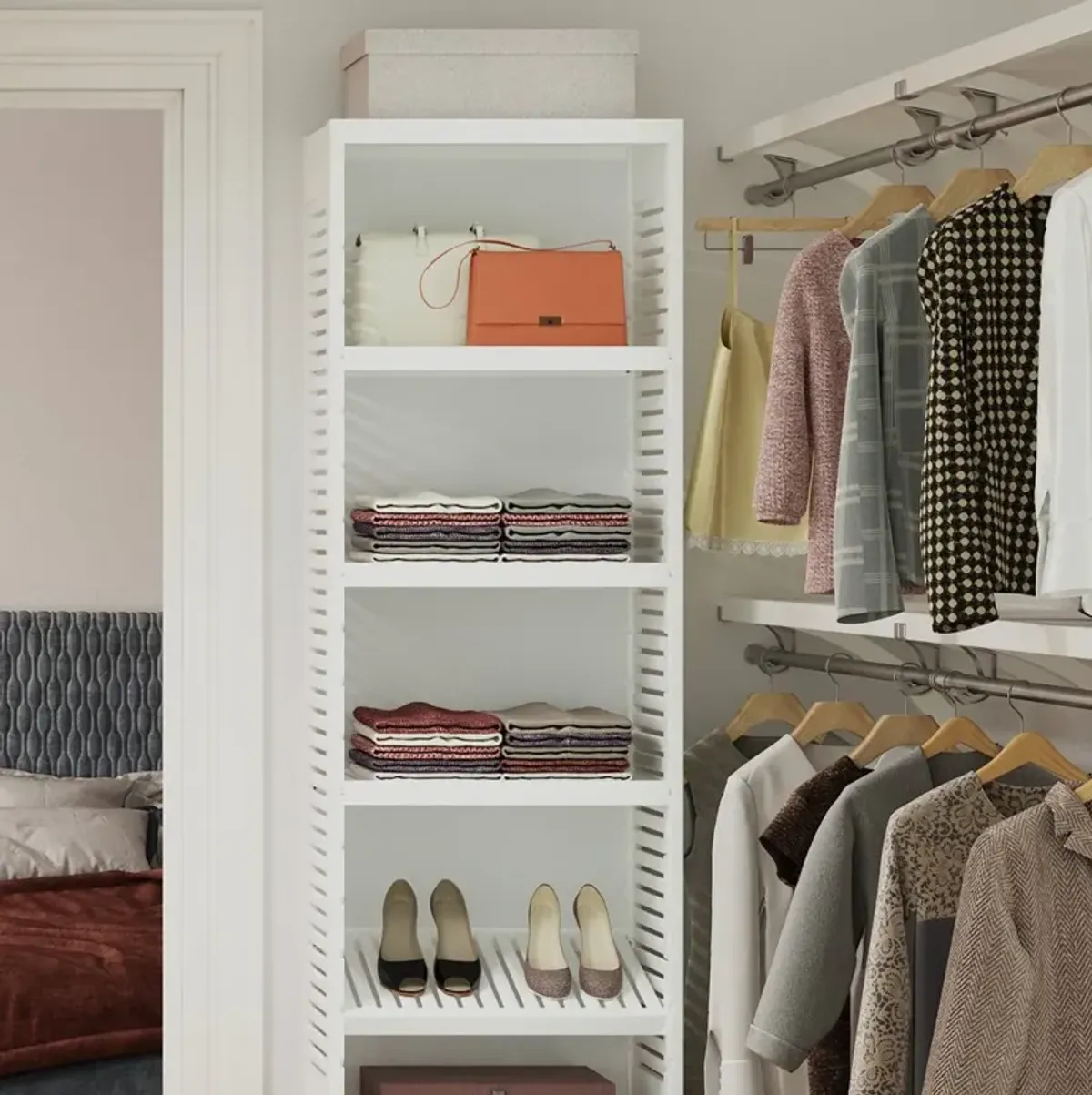 Solid Wood Closet Tower with Adjustable Shelves