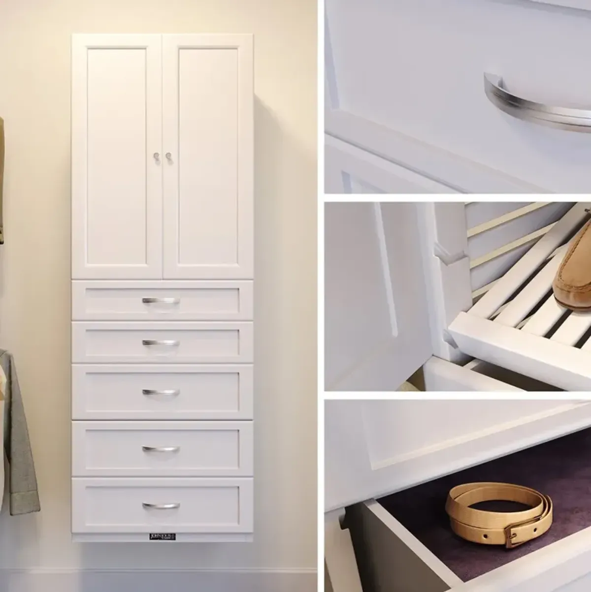 Solid Wood Closet Tower with 5 Drawers & Doors Shaker