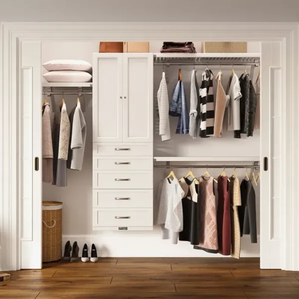 Solid Wood Closet Organizer with 5 Drawers and Doors Shaker