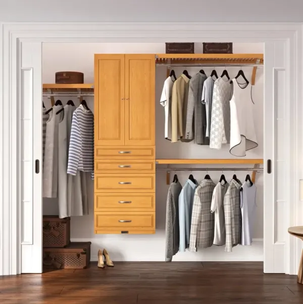 Solid Wood Closet Organizer with 5 Drawers and Doors Modern