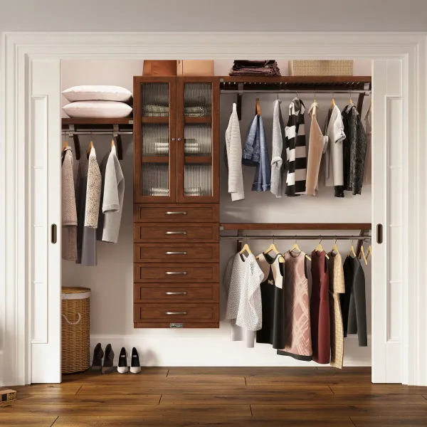 Solid Wood Closet Organizer with 6 Drawers and Doors Shaker