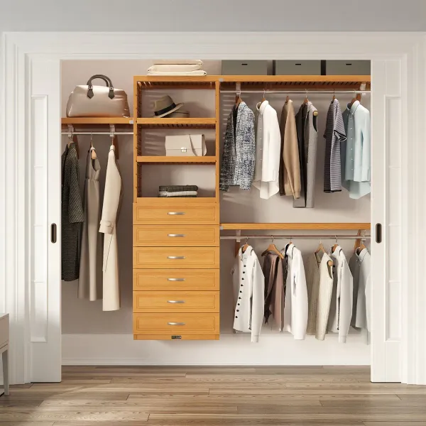 Solid Wood Closet Organizer with 6 Drawers Modern