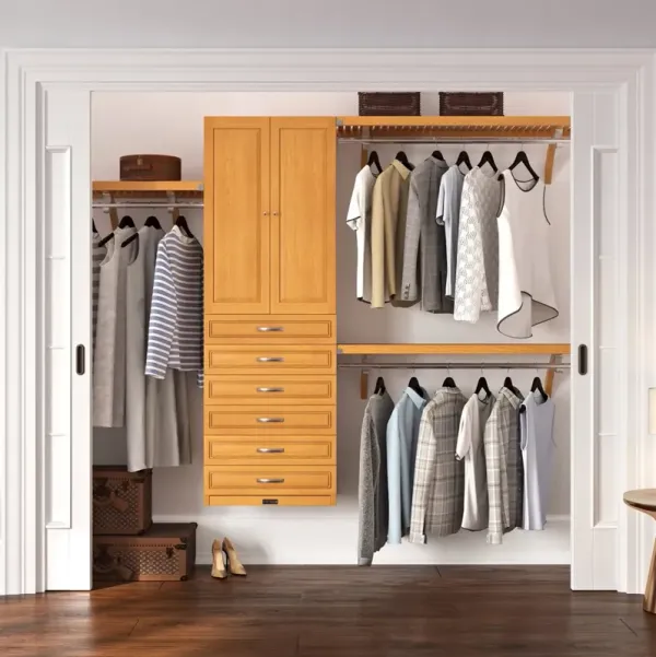 Solid Wood Closet Organizer with 6 Drawers and Doors Modern