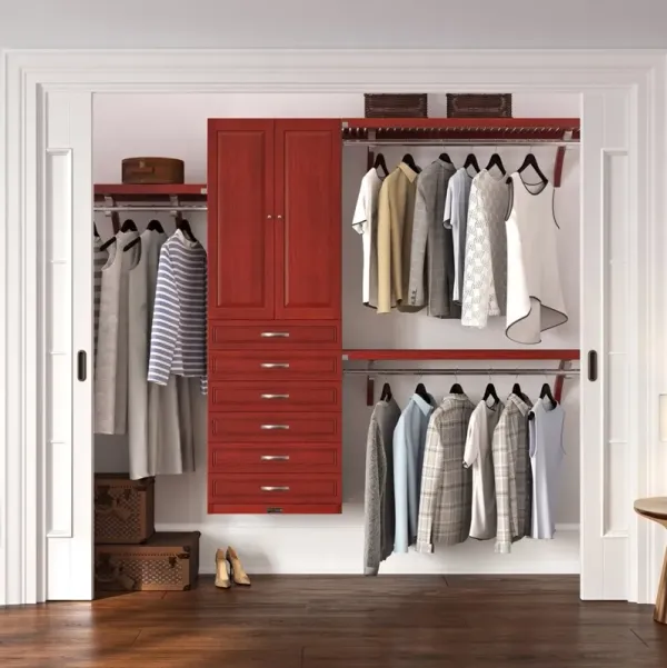 Solid Wood Closet Organizer with 6 Drawers and Doors Modern
