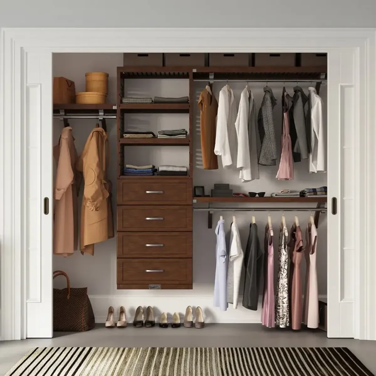 Solid Wood Closet Organizer with 4 Drawers Shaker