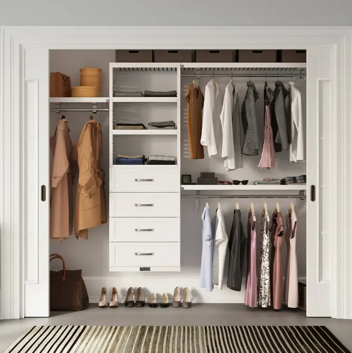 Solid Wood Closet Organizer with 4 Drawers Shaker