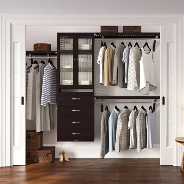 Solid Wood Closet Organizer with 4 Drawers and Doors Modern