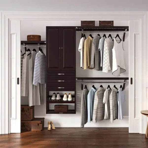 Solid Wood Closet Organizer with 3 Drawers and Doors Modern
