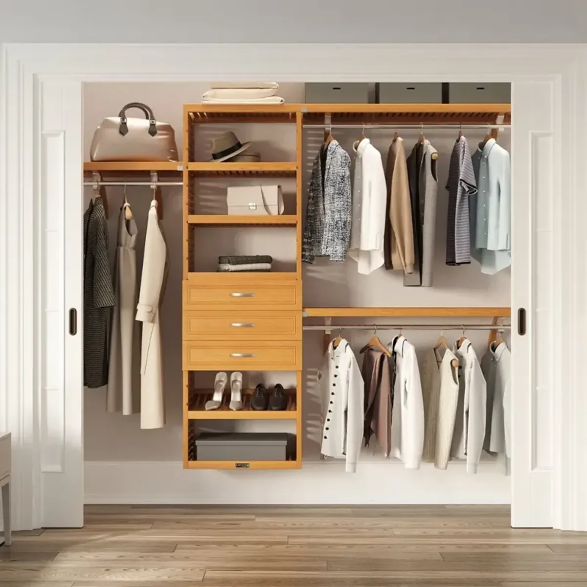 Solid Wood Closet Organizer with 3 Drawers Modern