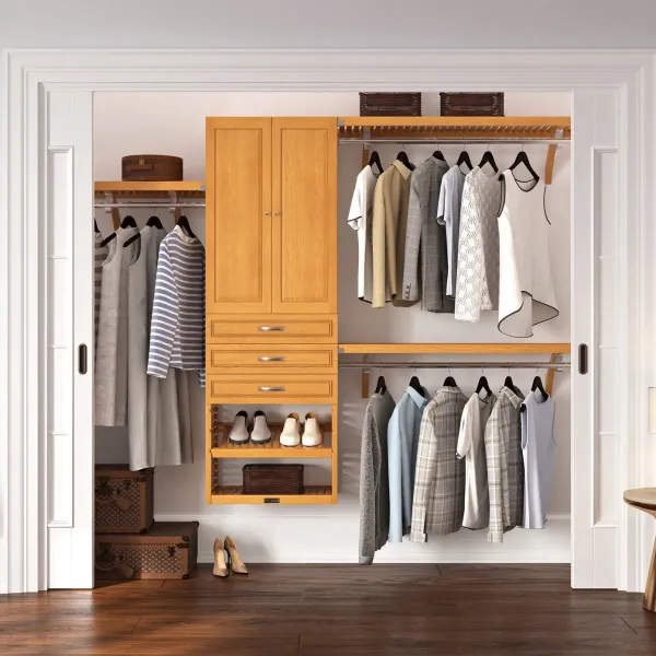 Solid Wood Closet Organizer with 3 Drawers and Doors Modern