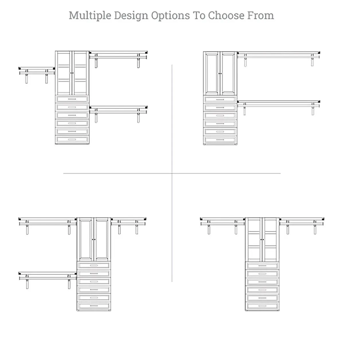 Solid Wood Closet Organizer with 6 Drawers and Doors Modern