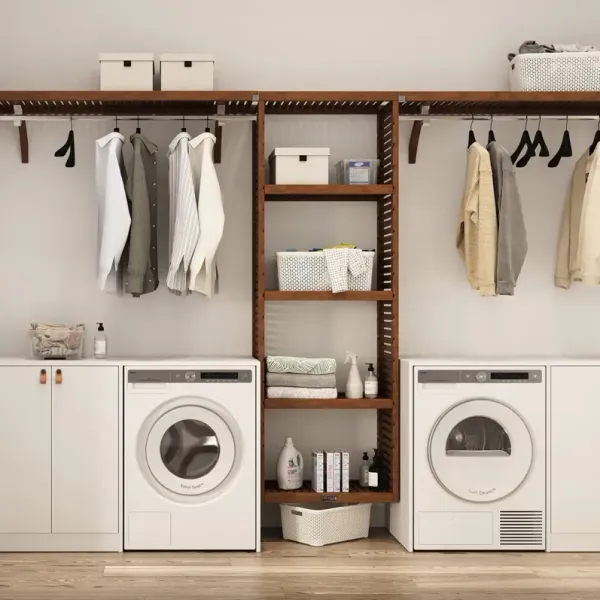 Solid Wood 10 ft. Laundry Organizer with Shelves and Hanging