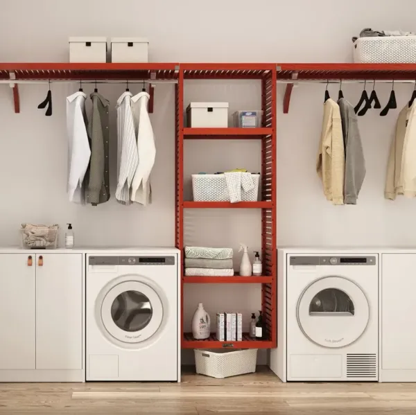 Solid Wood 10 ft. Laundry Organizer with Shelves and Hanging