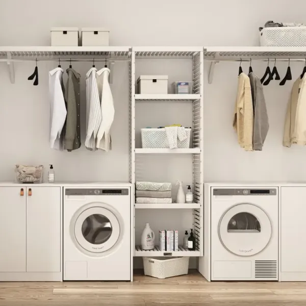 Solid Wood 10 ft. Laundry Organizer with Shelves and Hanging