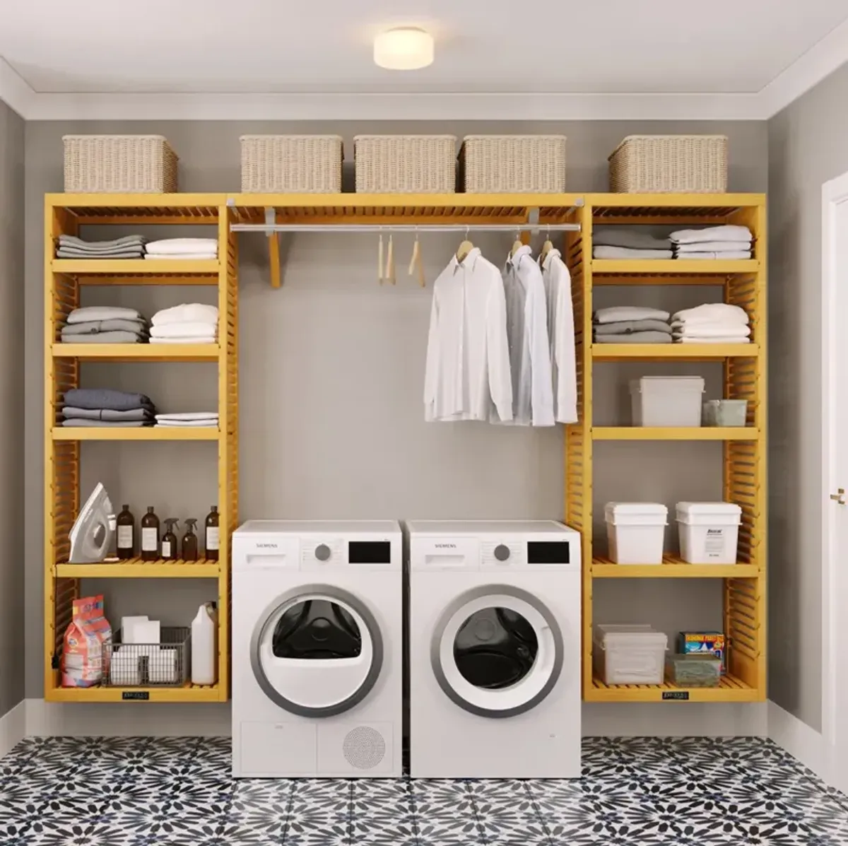 Solid Wood 16in. Deep 10ft Wide. PREMIUM Laundry Organizer