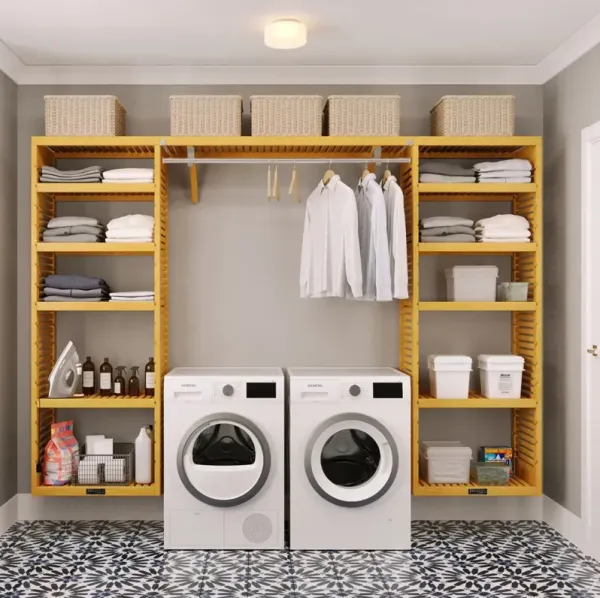 Solid Wood 16in. Deep 10ft Wide. PREMIUM Laundry Organizer