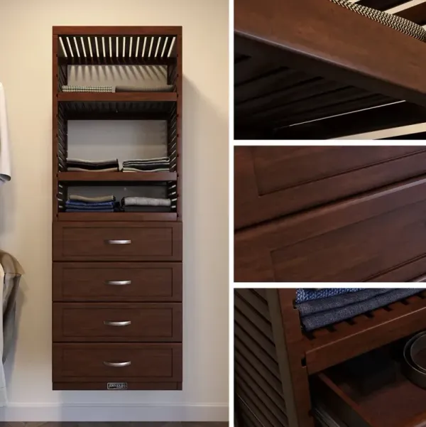 Solid Wood Closet Tower With 5 Drawers and Shelves Shaker