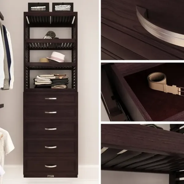 Solid Wood Accessory Tower with 5 Drawers and Shelves Modern