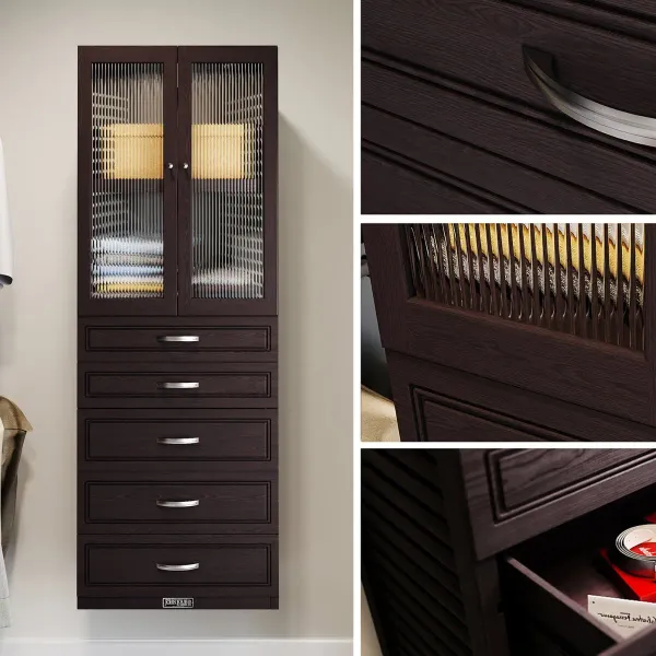 Solid Wood Closet Tower with 5 Drawers and Doors Modern