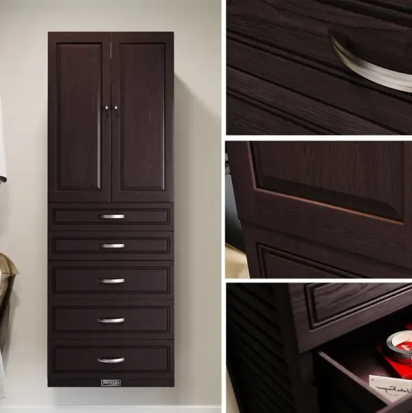 Solid Wood Closet Tower with 5 Drawers and Doors Modern