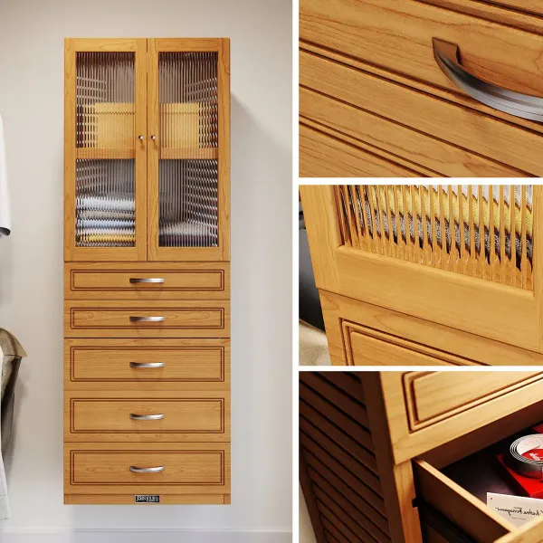 Solid Wood Closet Tower with 5 Drawers and Doors Modern