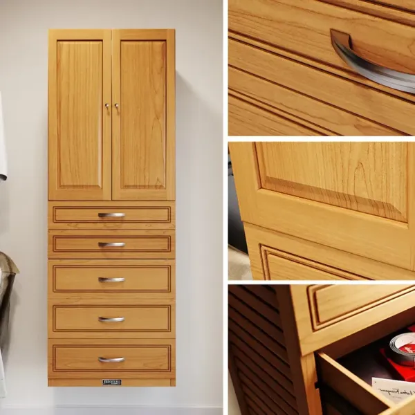 Solid Wood Closet Tower with 5 Drawers and Doors Modern