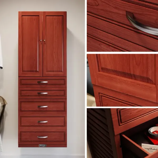 Solid Wood Closet Tower with 5 Drawers and Doors Modern