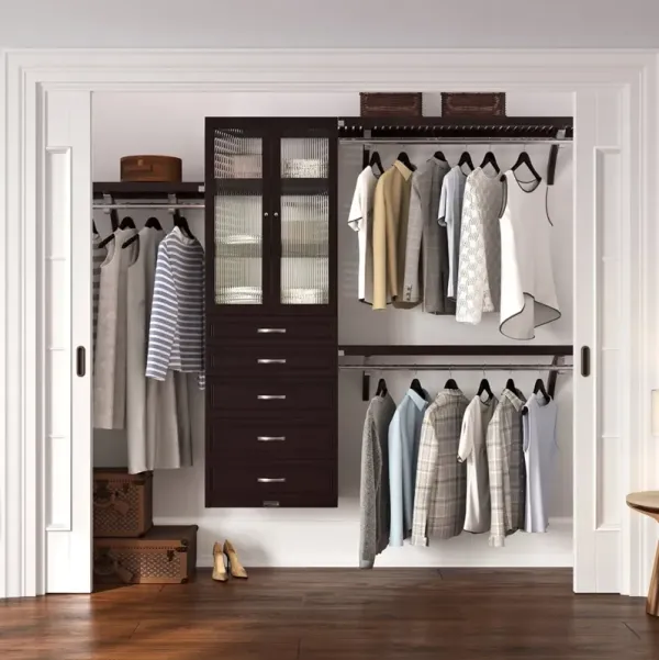 Solid Wood Closet Organizer with 5 Drawers and Doors Modern