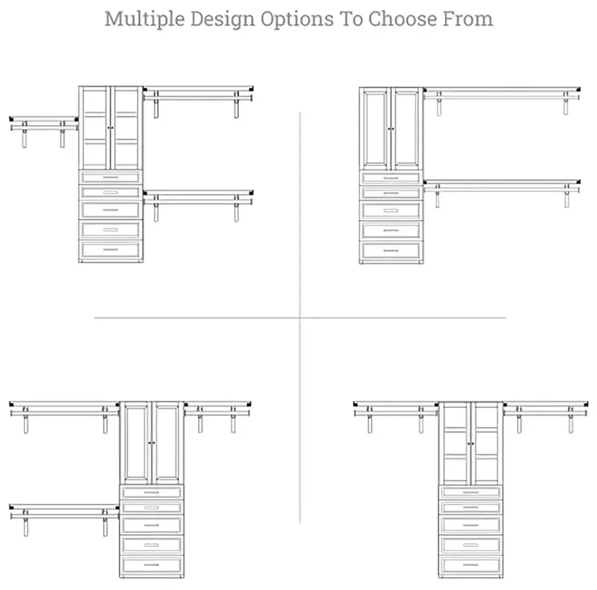 Solid Wood Closet Organizer with 5 Drawers and Doors Modern