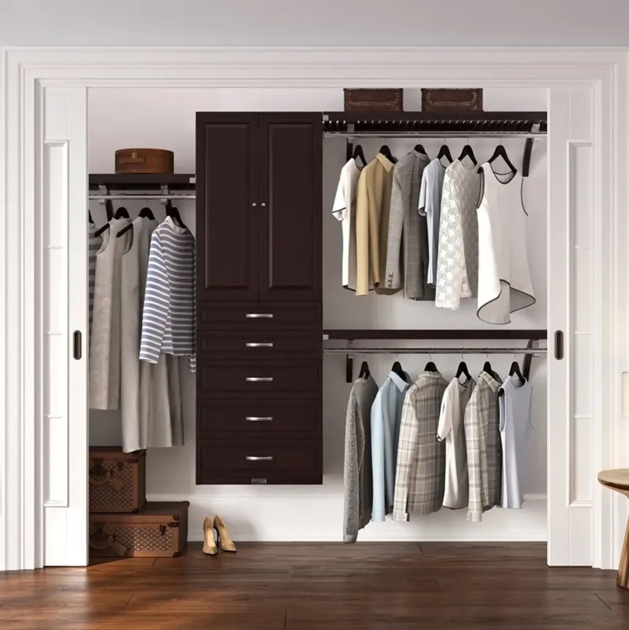 Solid Wood Closet Organizer With 5 Drawers And Doors Modern John Louis