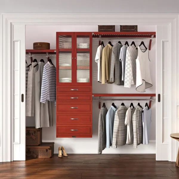 Solid Wood Closet Organizer with 5 Drawers and Doors Modern