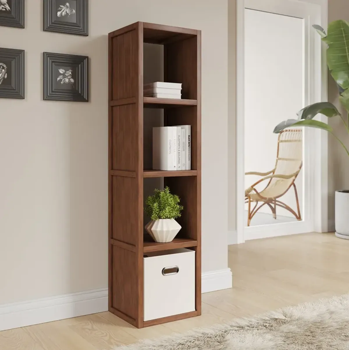 Solid Wood Tall 4 Cube Organizer