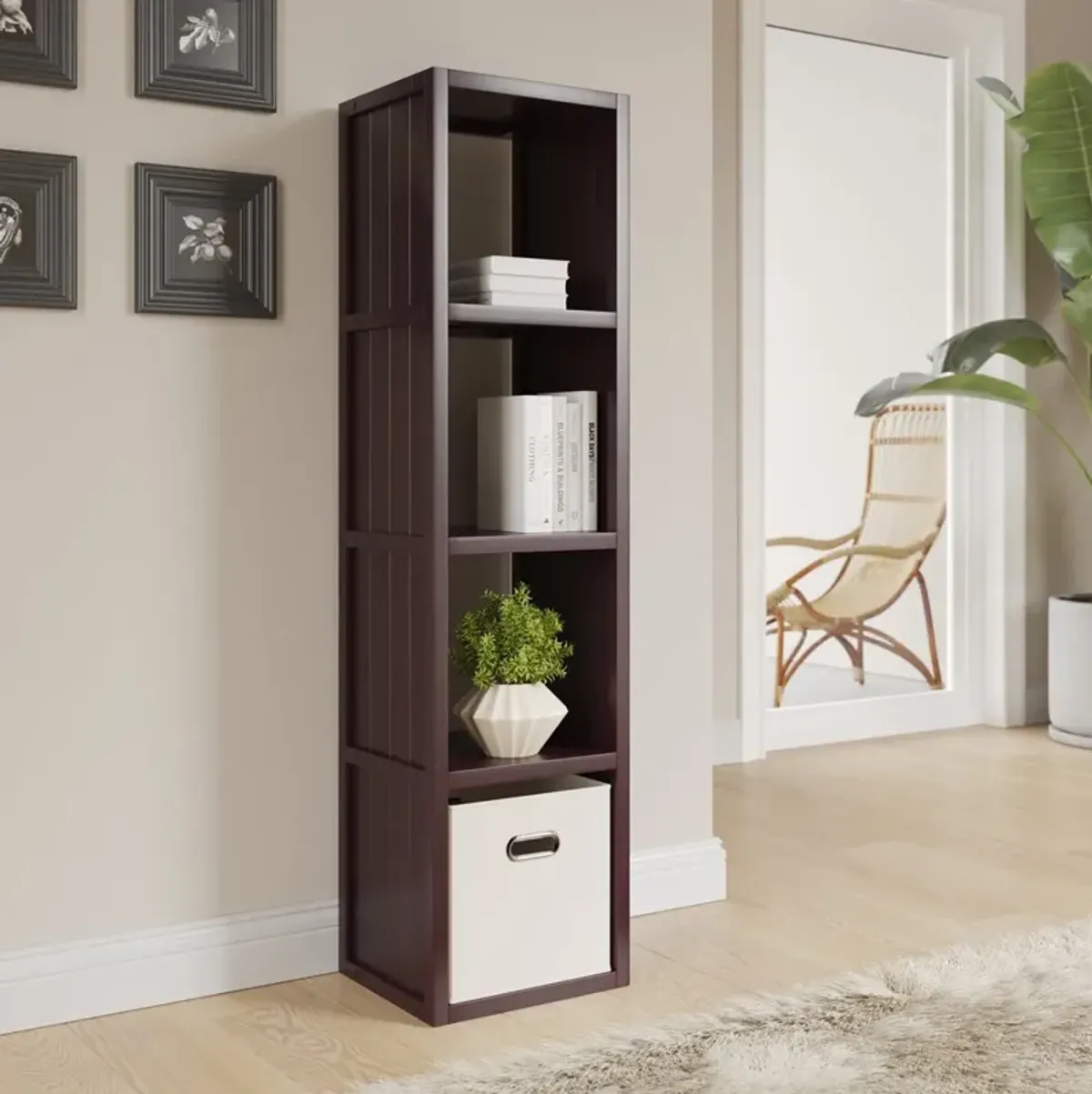 Solid Wood Tall 4 Cube Organizer