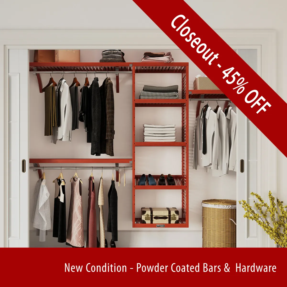 Solid Wood Closet Organizer System - Red Mahogany - Closeout
