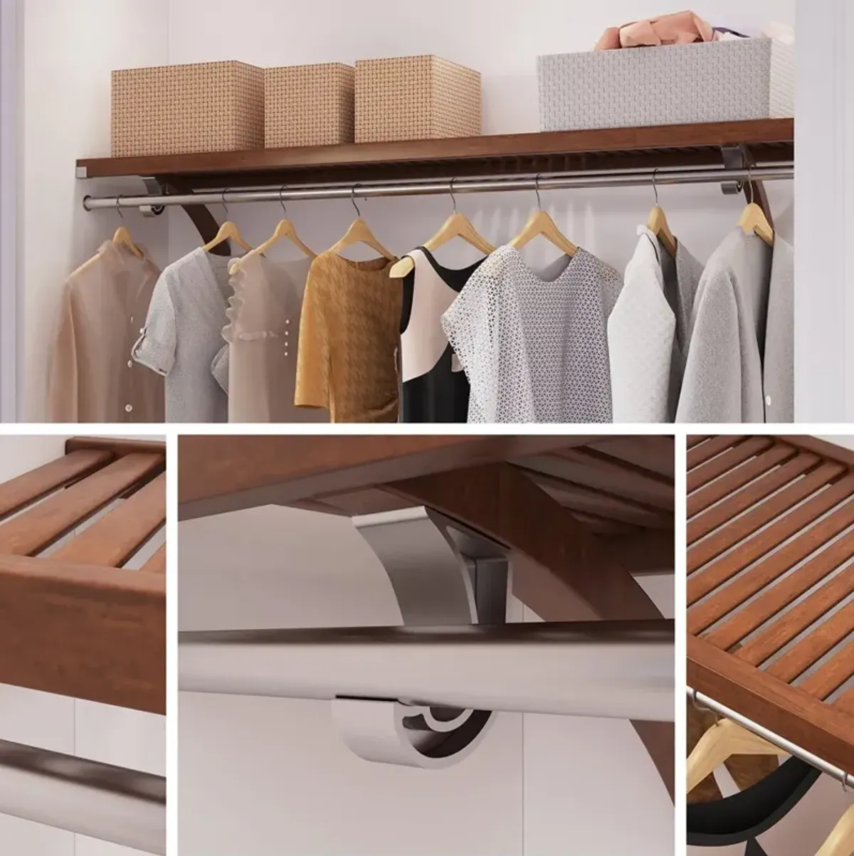 6 ft Solid Wood Shelving Kit with Bar