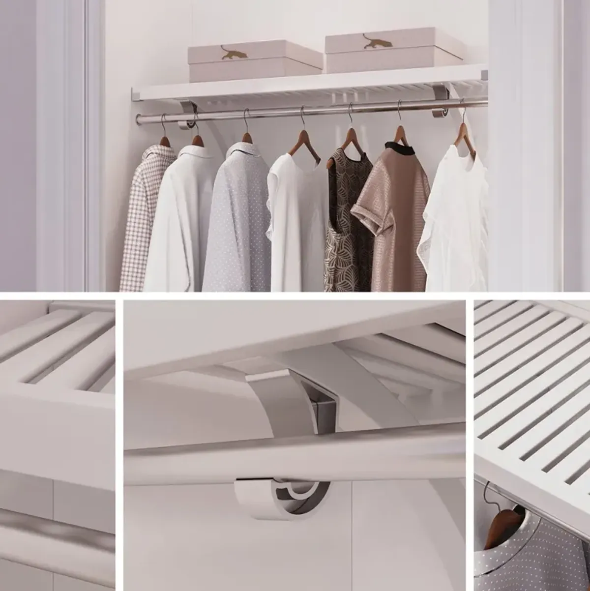 4 ft Solid Wood Closet Shelving Kit with Bar