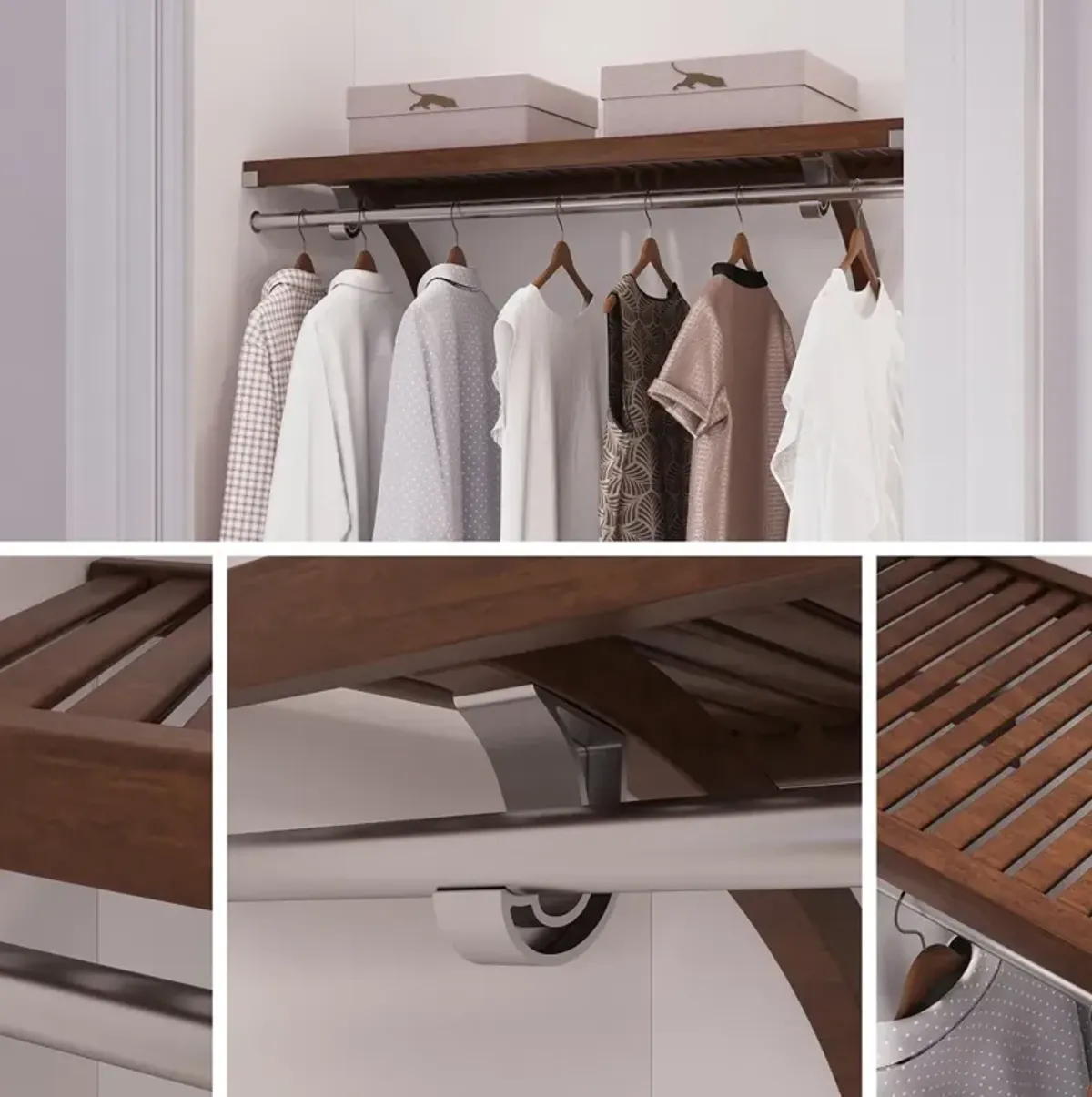 4 ft Solid Wood Closet Shelving Kit with Bar