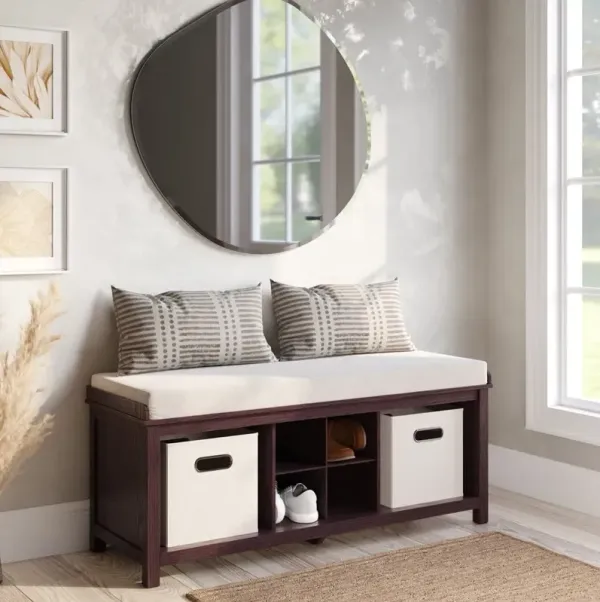 Solid Wood Entryway Bench with 2 Bins and 1 Shoe Divider
