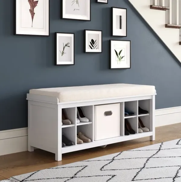 Solid Wood Entryway Bench with 1 Bin and 2 Shoe Divider