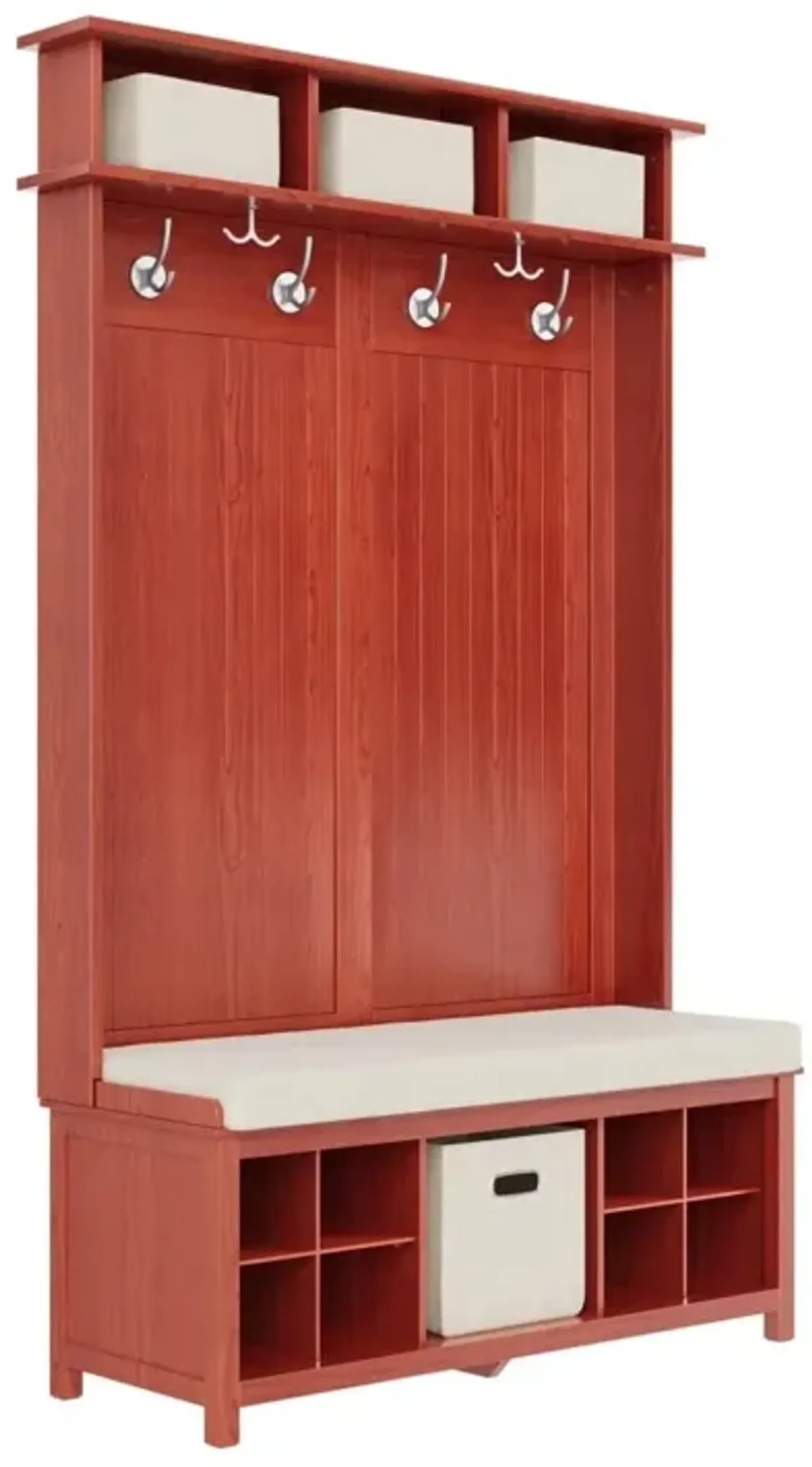 Solid Wood Hall Tree Entryway Bench with 1 Bin & 2 Shoe Dividers