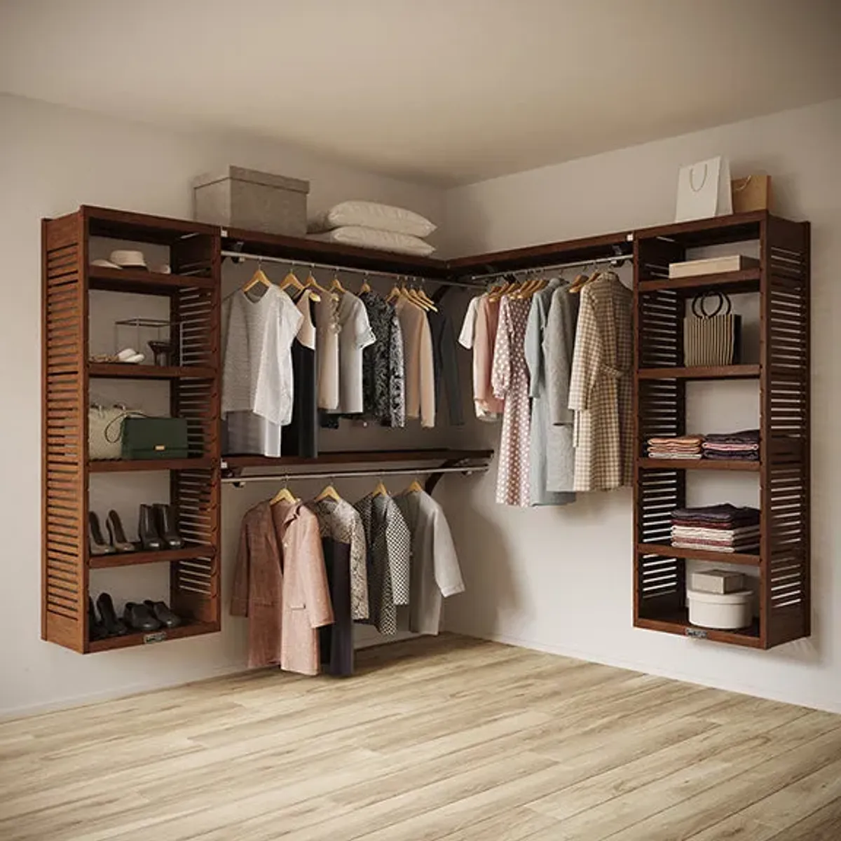 8ft x 6ft Solid Wood L Shaped Walk-in Closet Organizer